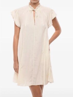 SAMSOE Cream Colour Karookh Ruffle Neck Trapeze Lined Blend Dress Size Small